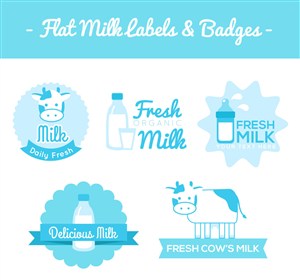 5款蓝色牛奶标签和徽章矢量图 