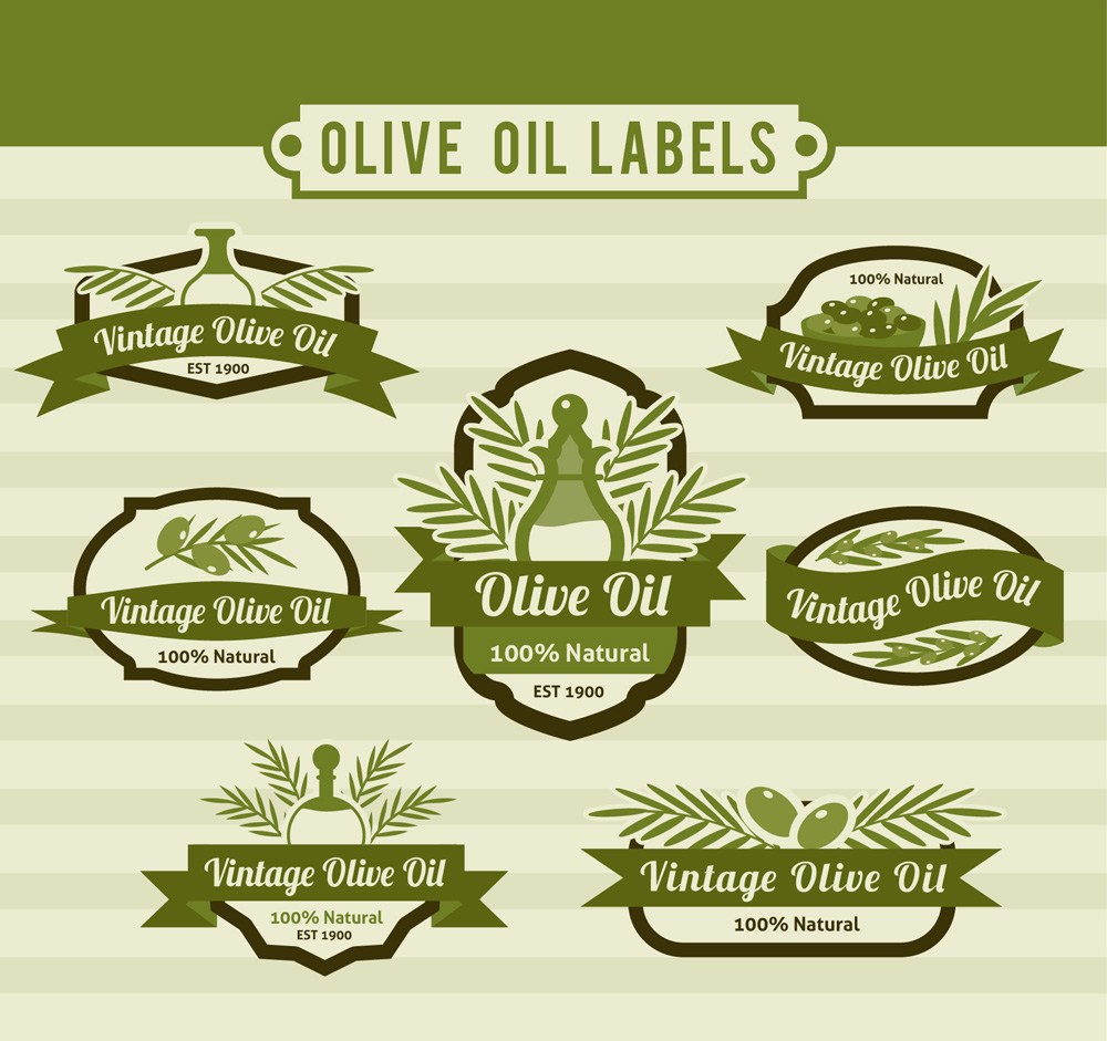 7款绿色橄榄油标签矢量素材
