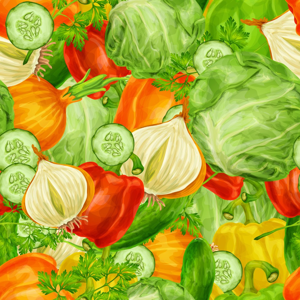 彩绘蔬菜无缝背景设计矢量素材