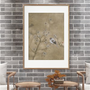 白梅花与白的小鸟中式花鸟装饰画
