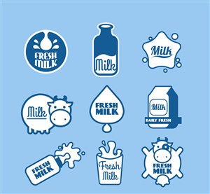 9款蓝色牛奶标签矢量素材