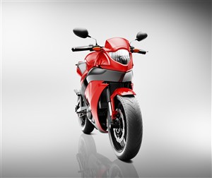 紅色摩托車正面高清攝影圖片