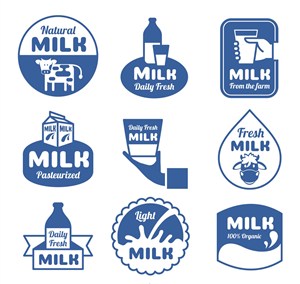 9款蓝色新鲜牛奶标签矢量素材
