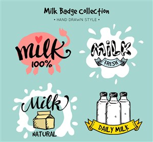 4款彩绘牛奶徽章矢量素材