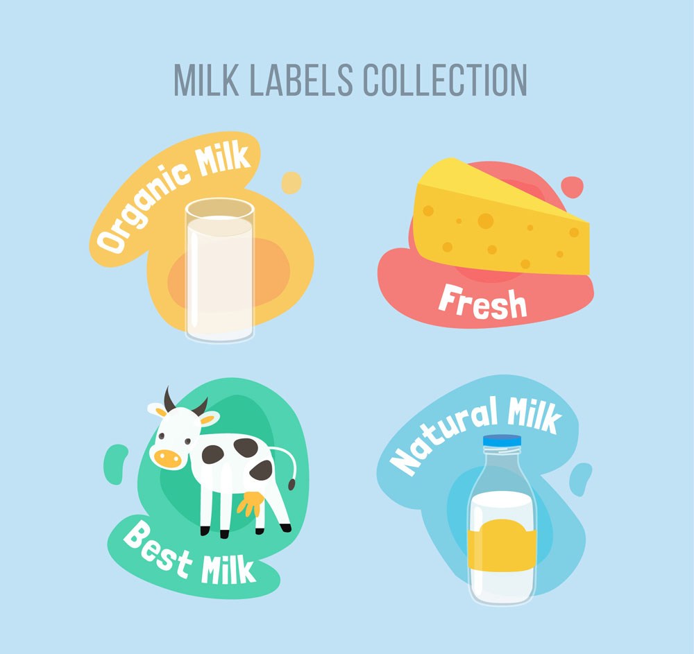 4款创意牛奶标签设计矢量图 