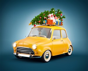 堆满圣诞礼物的轿车高清图片