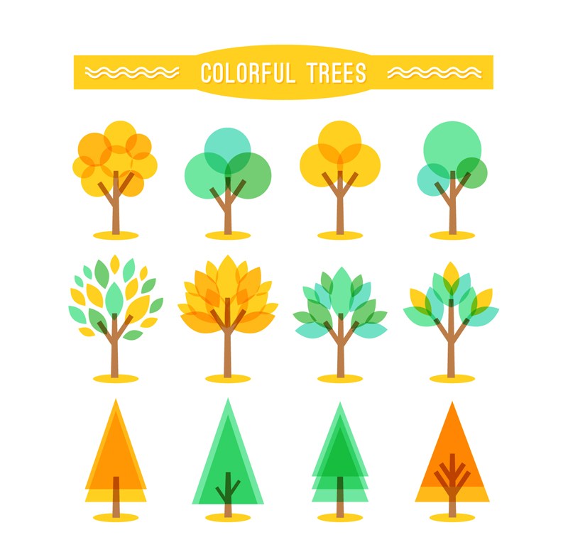 12款彩色树木设计矢量图