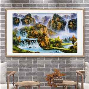 山水瀑布中式装饰画