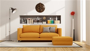桔黄色沙发背景客厅高清摄影图