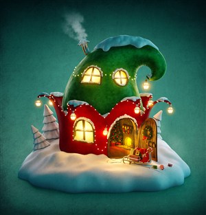 圣诞树造型的房屋海报背景高清
