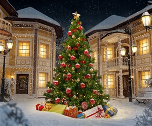 圣诞树下摆满礼物的高清图片