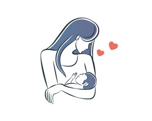 蓝紫色头发卡通简约粗线条妈妈与孩子母子母女拥抱对视图标图案插画设计矢量图
